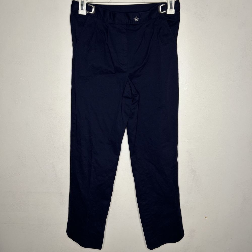 NORM THOMPSON Men's Navy Flat Front Poly Cotton Pants Adjustable Waist Size 6P